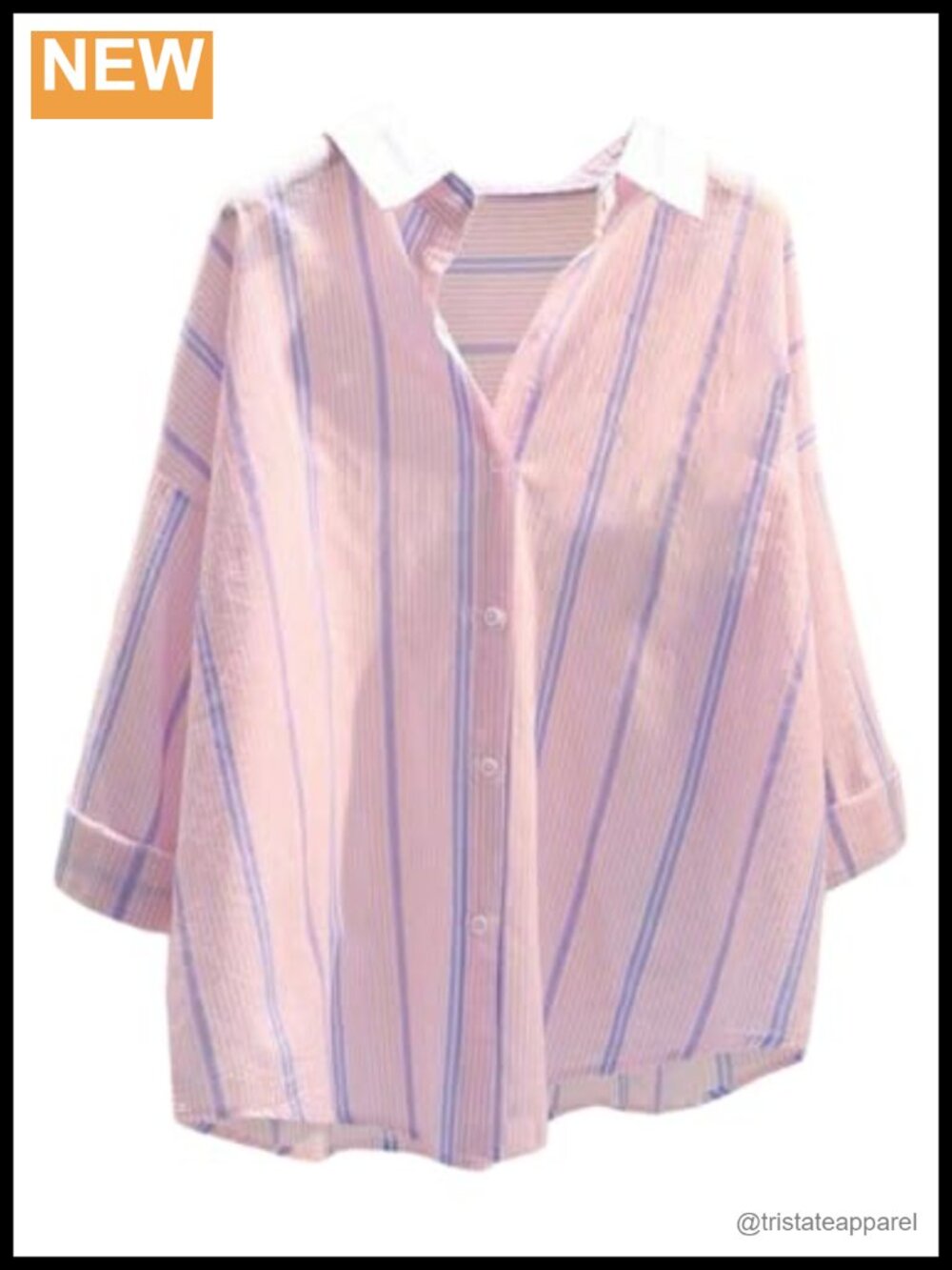 Verdusa Women's 3/4 Sleeve Striped Blouse Loose Fit Color Block Top